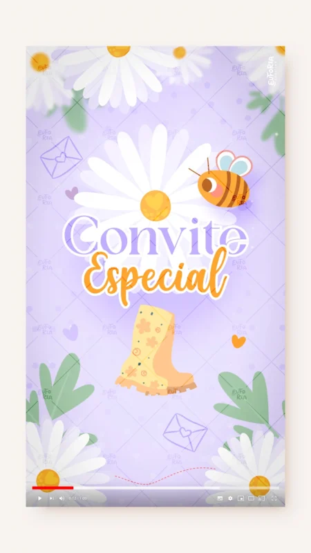 Convite Animado Aniversário Chuvinha das Margaridas Roxo