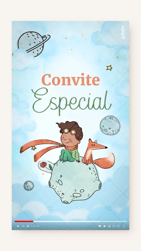 Convite Animado Aniversário Conto do Pequeno Príncipe - Príncipe Moreno