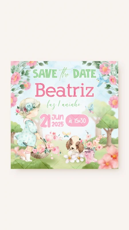 Save the Date Aniversário Nosso Jardim Encantado Loiro