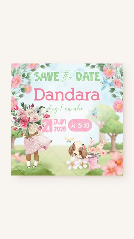 Save the Date Aniversário Nosso Jardim Encantado Morena