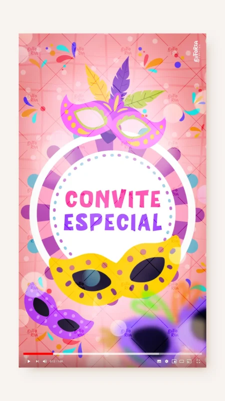 Convite Animado Aniversário Festa de Carnaval Menina