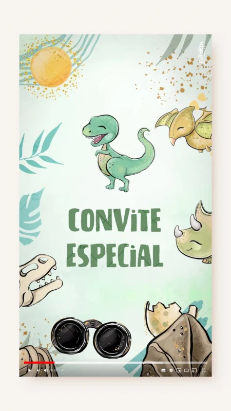 Convite Animado Aniversário Aventura Dinossauro