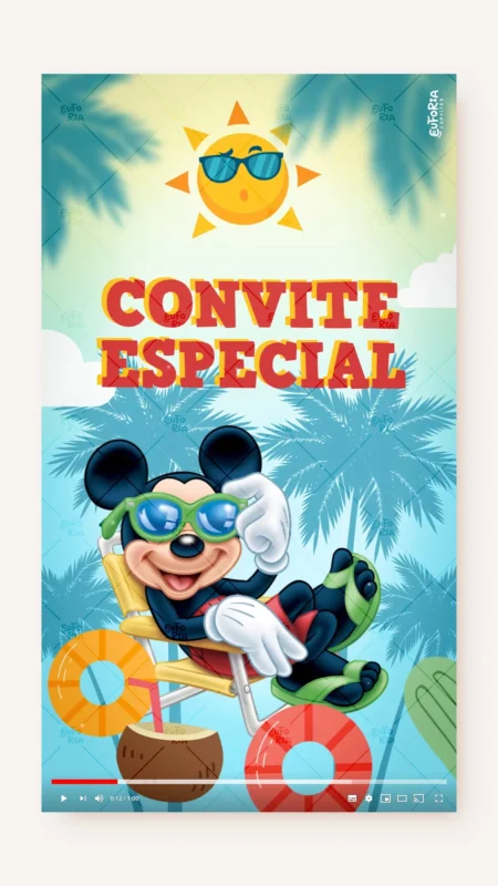 Convite Animado Aniversário Mickey Pool Party