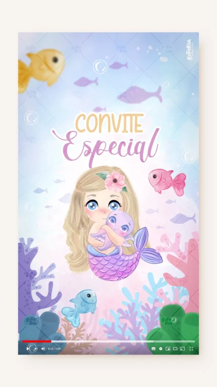 Convite Animado Aniversário Brincando de Sereia - Loira