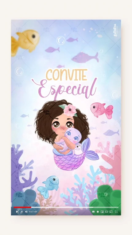 Convite Animado Aniversário Brincando de Sereia - Morena