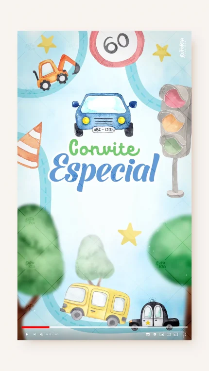 Convite Animado Aniversário Brincando de Carrinhos