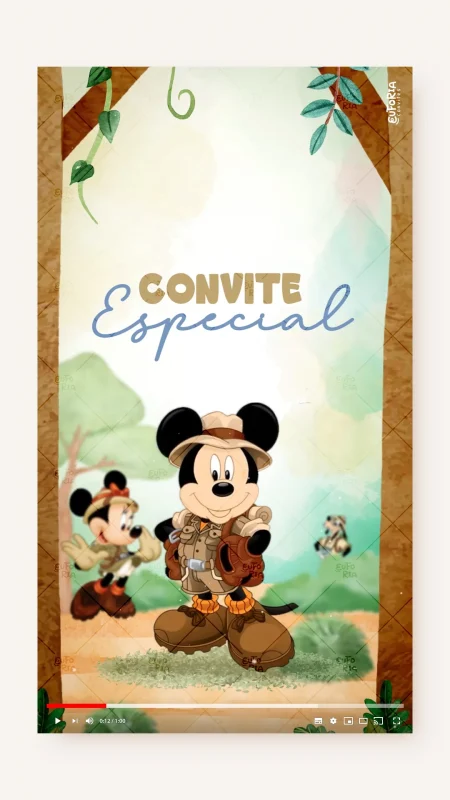 Convite Animado Aniversário Aventura Mickey no Safari