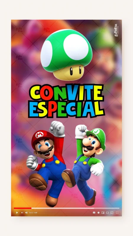 Convite Animado Aniversário Start do Super Mário