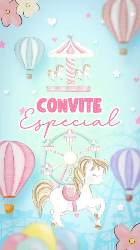 Convite Animado Aniversário Parque de Diversões Encantado