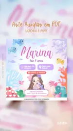 Convite Animado Aniversário Brincando de Sereia - Castanho