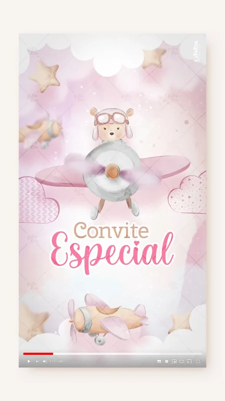 Convite Animado Aniversário E o Tempo Voa Ursinha Aviadora