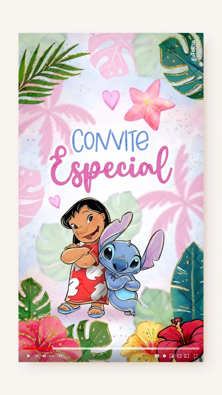 Convite Animado Aniversário Hulas da Lilo & Stitch