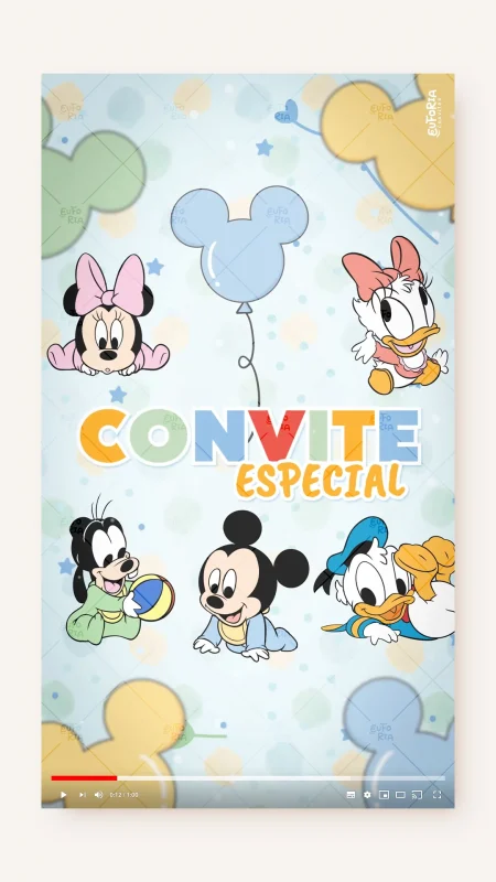 Convite Animado Aniversário Mickey e sua Turma Baby