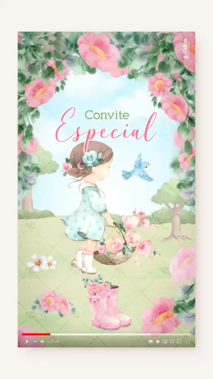 Convite Animado Aniversário Nosso Jardim Encantado (Castanho)