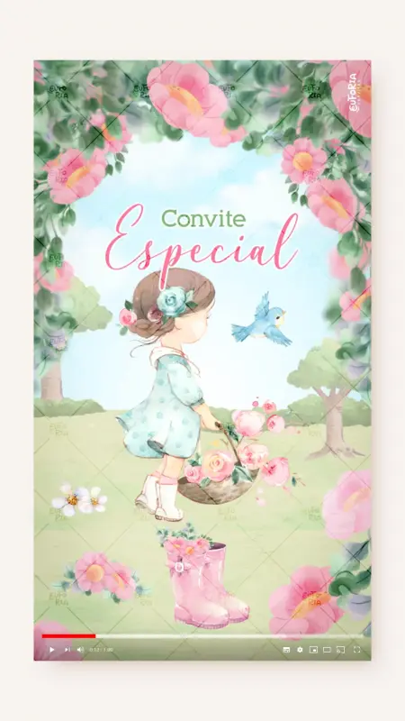 Convite Animado Aniversário Nosso Jardim Encantado (Castanho)