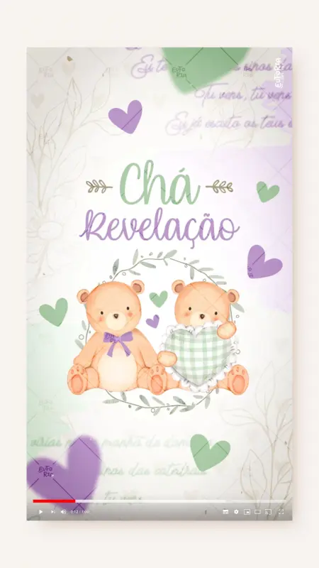 Convite Animado Chá Revelação Quartinho dos Ursos (Verde e Lilás)