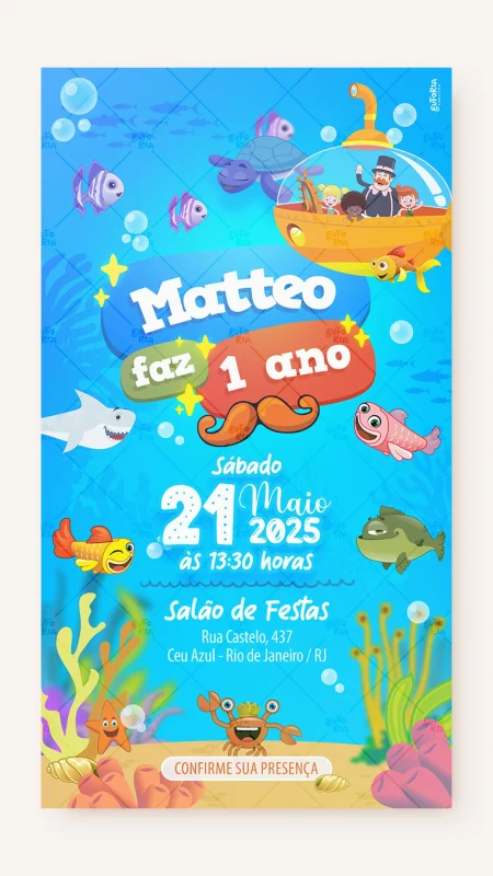 Convite Digital Aniversário Mundo Bita no Fundo do Mar