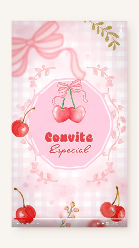 Convite Animado Aniversário Doce Laço de Cereja