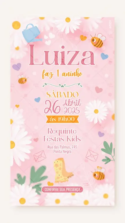 Convite Digital Aniversário Chuvinha das Margaridas Rosa