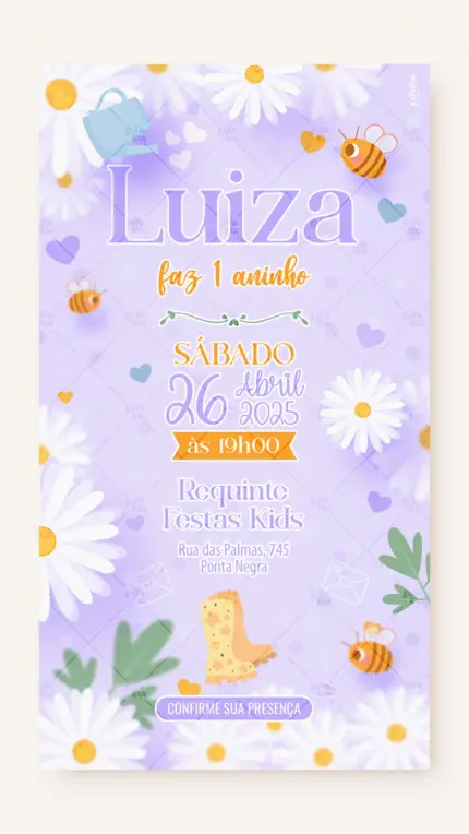 Convite Digital Aniversário Chuvinha das Margaridas Roxo