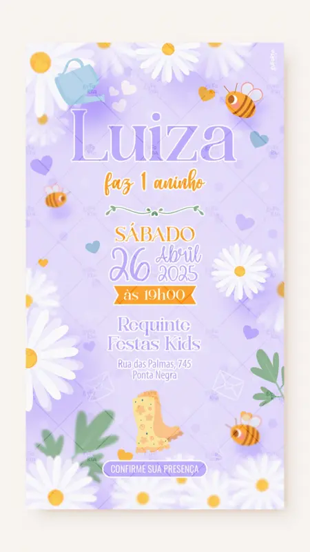 Convite Digital Aniversário Chuvinha das Margaridas Roxo