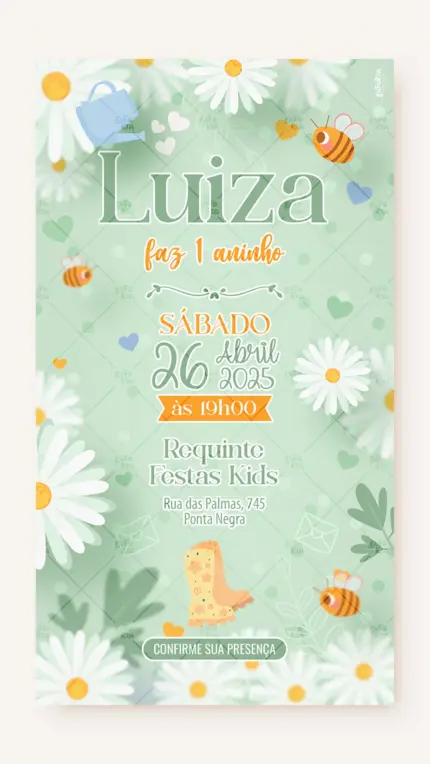 Convite Digital Aniversário Chuvinha das Margaridas Verde