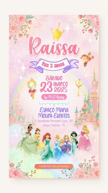 Convite Digital Aniversário Festa das Princesas Disney