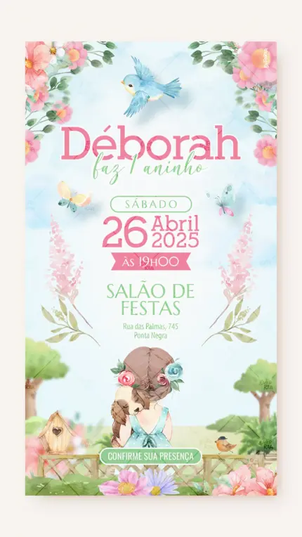 Convite Digital Aniversário Nosso Jardim Encantado Castanho