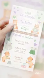 Convite Digital Chá Revelação Quartinho dos Ursos (Verde e Lilás)