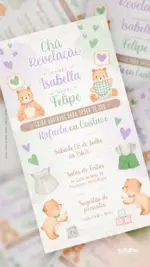 Convite Digital Chá Revelação Quartinho dos Ursos (Verde e Lilás)