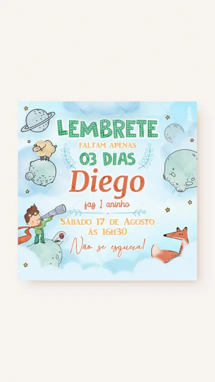 Lembrete Aniversário Conto do Pequeno Príncipe - Castanho