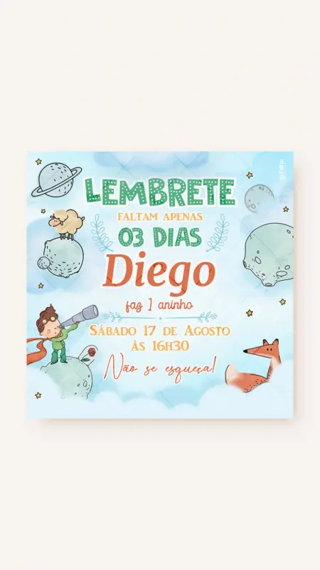 Lembrete Aniversário Conto do Pequeno Príncipe - Castanho