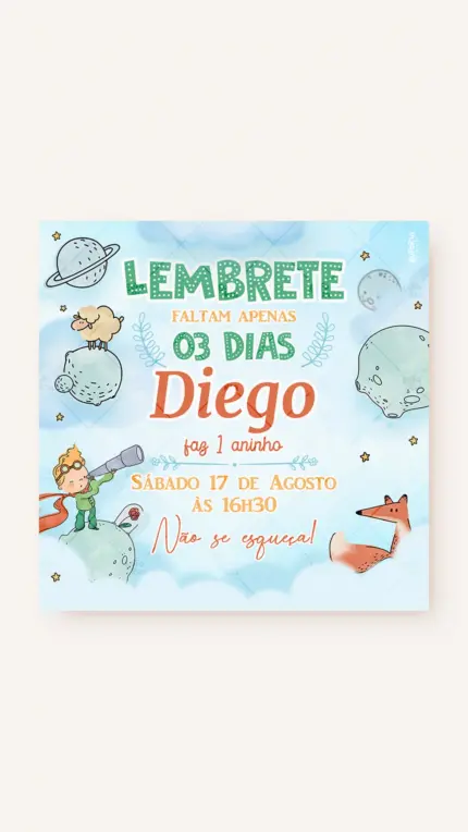Lembrete Aniversário Conto do Pequeno Príncipe - Loiro