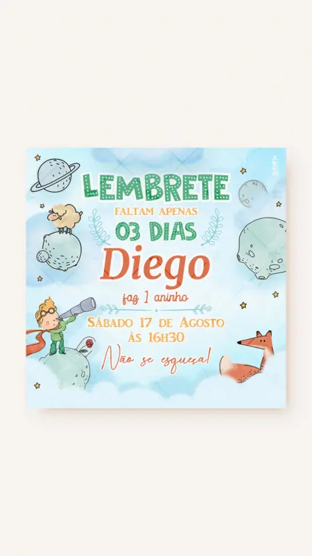 Lembrete Aniversário Conto do Pequeno Príncipe - Loiro