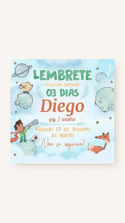 Lembrete Aniversário Conto do Pequeno Príncipe - Moreno