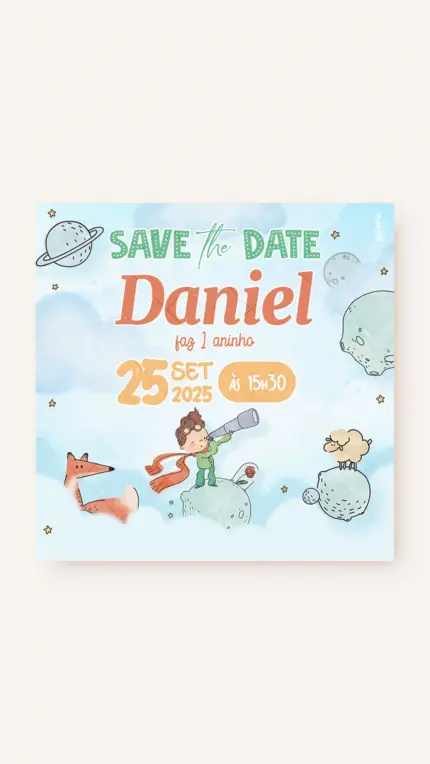 Save the Date Aniversário Conto do Pequeno Príncipe - Castanho