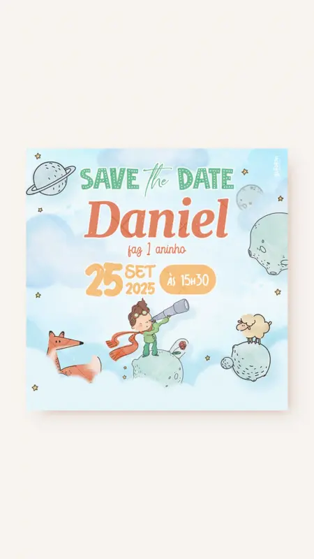 Save the Date Aniversário Conto do Pequeno Príncipe - Castanho