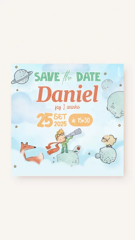 Save the Date Aniversário Conto do Pequeno Príncipe - Loiro