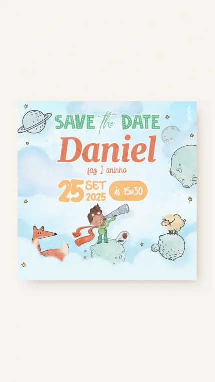 Save the Date Aniversário Conto do Pequeno Príncipe - Moreno