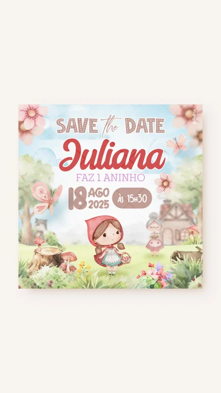 Save the Date Aniversário Jardim da Chapeuzinho Vermelho