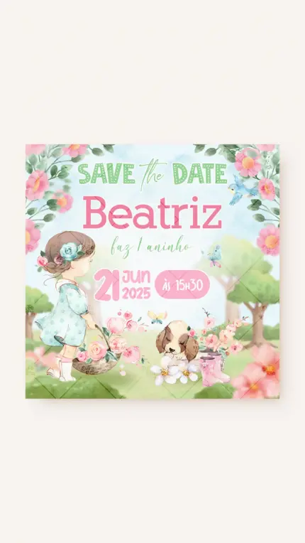 Save the Date Aniversário Nosso Jardim Encantado - Castanho