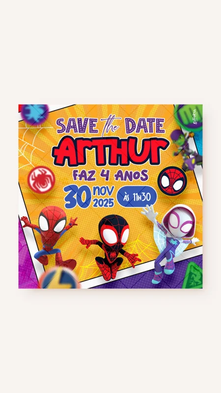Save the Date Aniversário Spidey e Seus Amigos Espetaculares