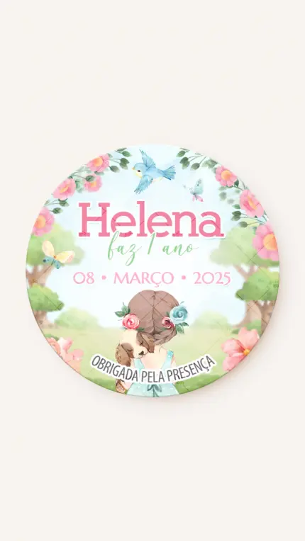Tag Redonda Aniversário Nosso Jardim Encantado Castanho