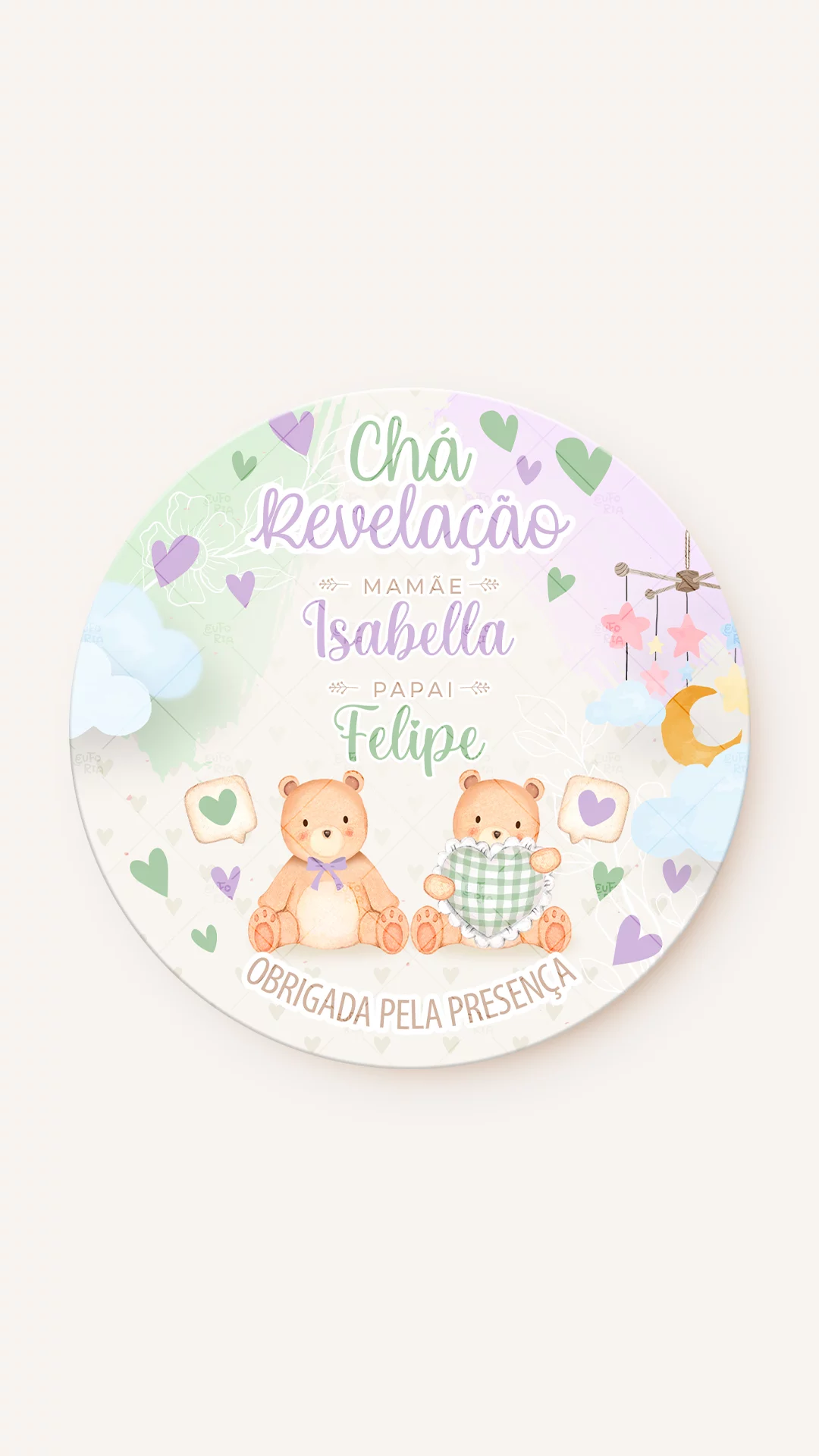 Tag Redonda Chá Revelação Quartinho dos Ursos (Verde e Lilás) Tag Redonda Chá Revelação Quartinho dos Ursos (Verde e Lilás)
