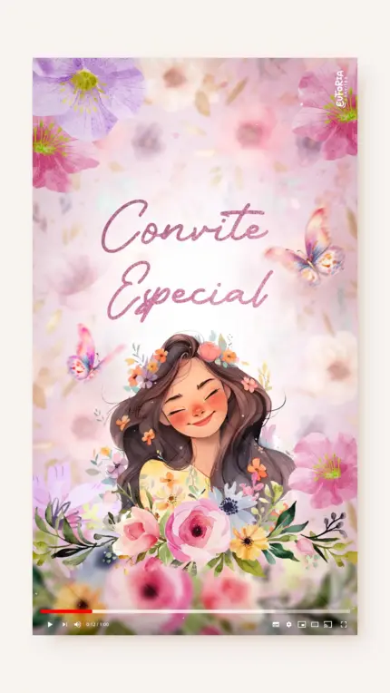 Convite Animado Aniversário Quinze Primaveras - Castanho