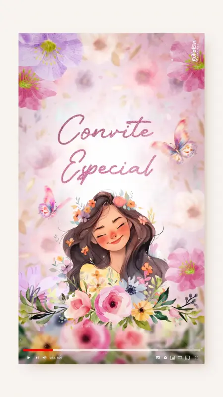 Convite Animado Aniversário Quinze Primaveras - Castanho