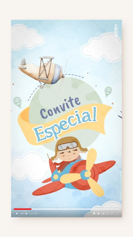 Convite Animado Aniversário Volta ao Mundo do Aviador