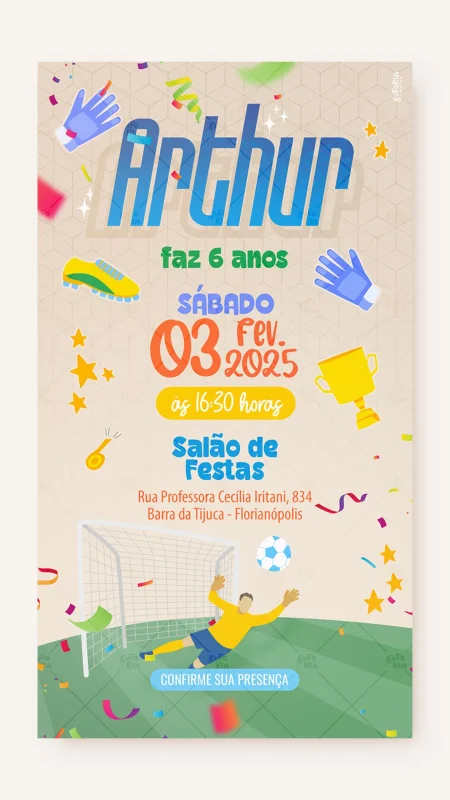 Convite Digital Aniversário Futebol é Gol!