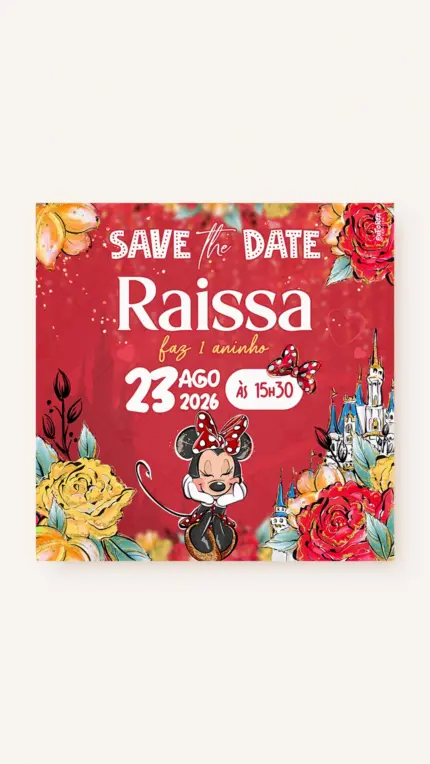 Save the Date Aniversário Poá da Minnie Vermelha