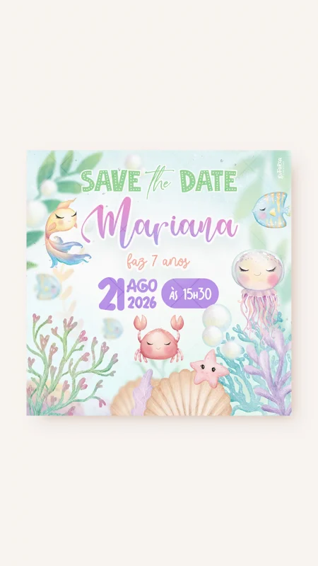 Save the Date Aniversário Passeio no Fundo do Mar